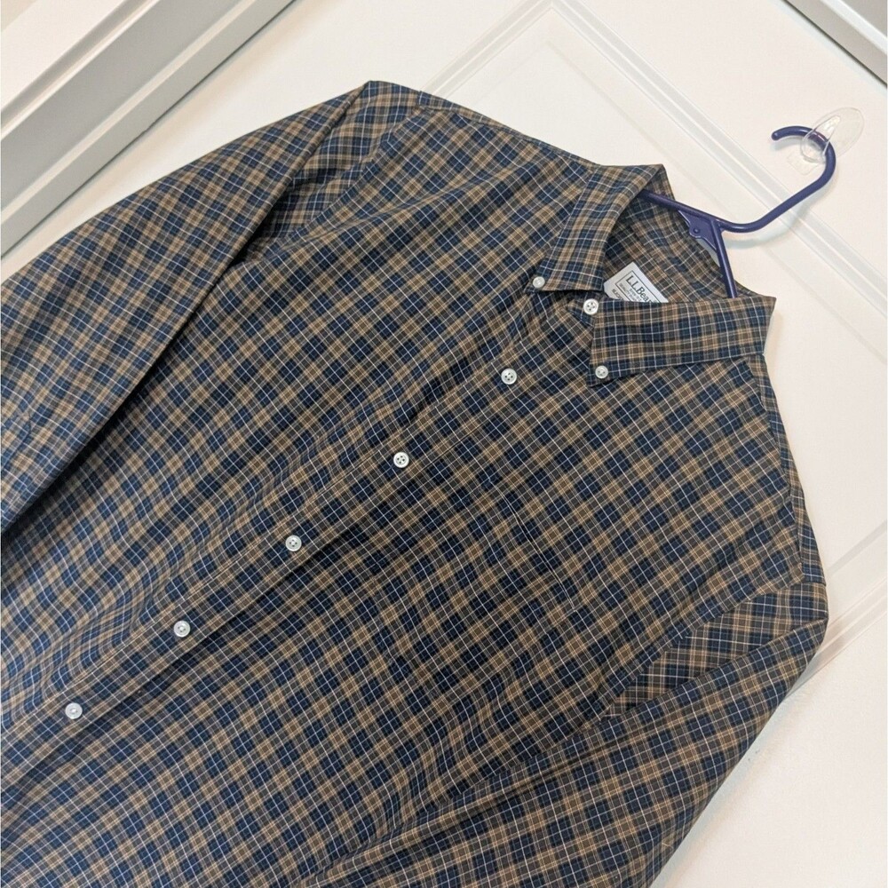 L.L.Bean Kennebunk Sport Shirt Mens L Slightly Fitted Plaid Cotton Button Down